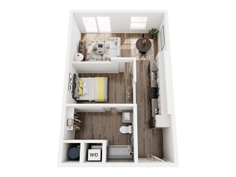 Floor plan for 1 bed, 1 bath, 622 sqft